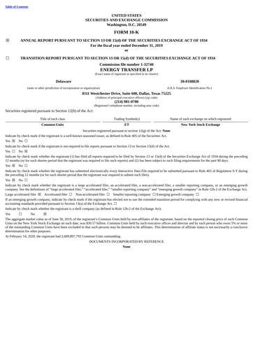 Thumbnail Energy Transfer LP
 Annual Report 2019