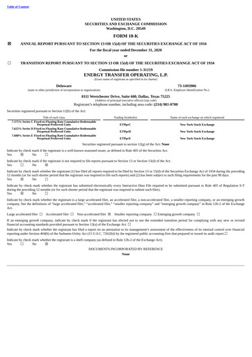 Thumbnail Energy Transfer LP
 Annual Report 2020