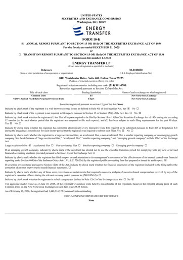 Thumbnail Energy Transfer LP
 Annual Report 2025