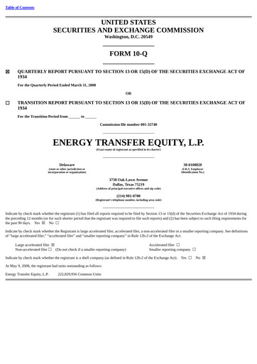 Thumbnail Energy Transfer LP
 Quarterly Report 2008-q1