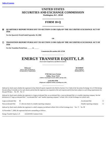 Thumbnail Energy Transfer LP
 Quarterly Report 2008-q3