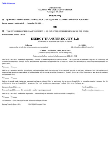 Thumbnail Energy Transfer LP
 Quarterly Report 2009-q3