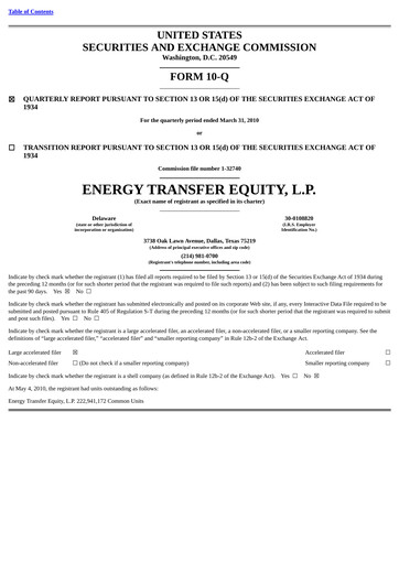 Vorschaubild Energy Transfer LP
 Quartalsbericht 2010-q1