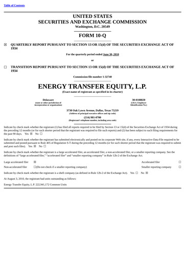 Vorschaubild Energy Transfer LP
 Quartalsbericht 2010-q2