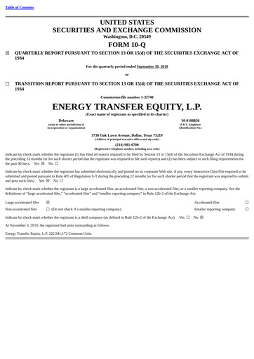 Vorschaubild Energy Transfer LP
 Quartalsbericht 2010-q3