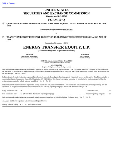 Vorschaubild Energy Transfer LP
 Quartalsbericht 2011-q2