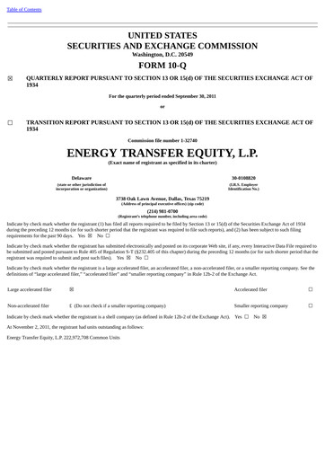 Vorschaubild Energy Transfer LP
 Quartalsbericht 2011-q3