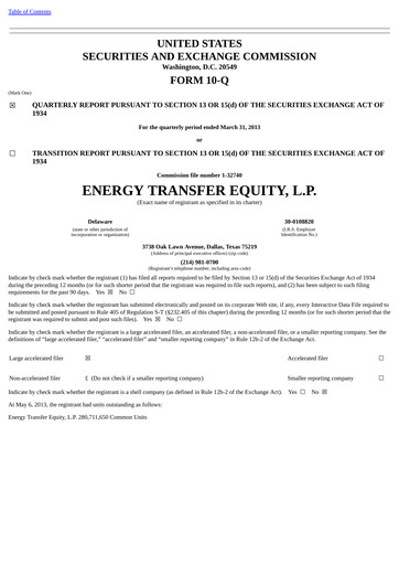 Vorschaubild Energy Transfer LP
 Quartalsbericht 2013-q1
