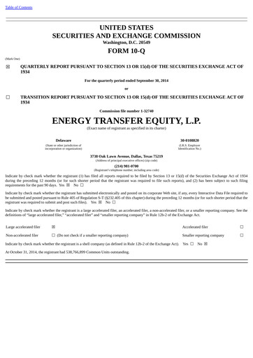 Vorschaubild Energy Transfer LP
 Quartalsbericht 2014-q3