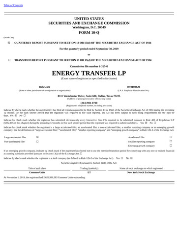 Vorschaubild Energy Transfer LP
 Quartalsbericht 2019-q3