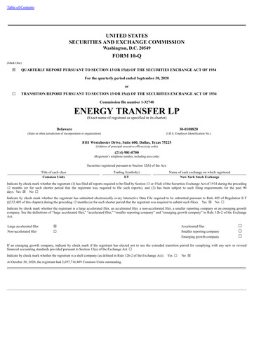 Vorschaubild Energy Transfer LP
 Quartalsbericht 2020-q3