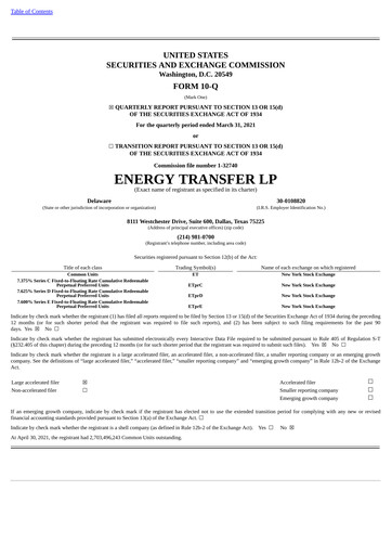 Vorschaubild Energy Transfer LP
 Quartalsbericht 2021-q1