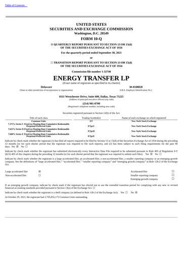 Vorschaubild Energy Transfer LP
 Quartalsbericht 2021-q3