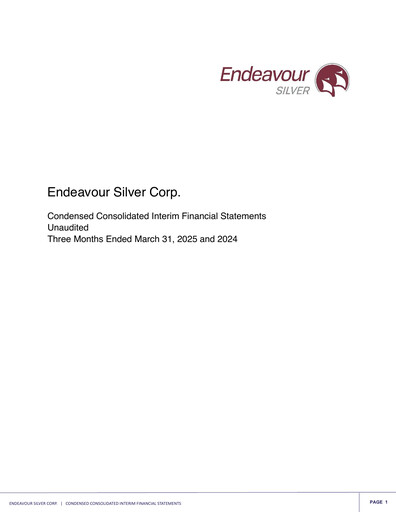 Miniature Endeavour Silver Bilan financier 2025-q1