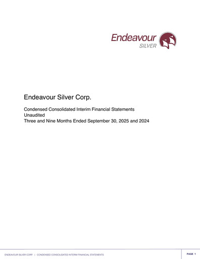 Miniature Endeavour Silver Bilan financier 2025-q3