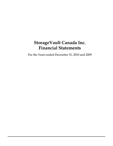 Vorschaubild StorageVault Canada Finanzmitteilung 2010