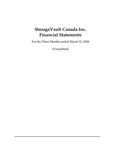 Miniature StorageVault Canada Rapport trimestriel 2008-q1