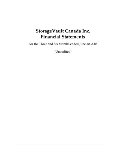 Miniature StorageVault Canada Rapport trimestriel 2008-q2