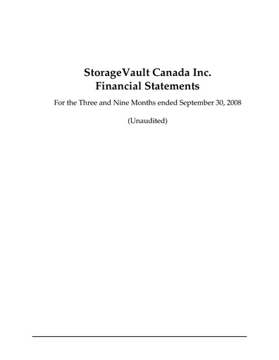 Miniature StorageVault Canada Rapport trimestriel 2008-q3