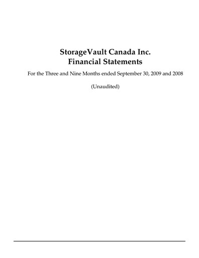 Miniature StorageVault Canada Rapport trimestriel 2009-q3