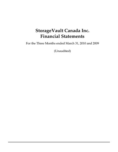 Miniature StorageVault Canada Rapport trimestriel 2010-q1