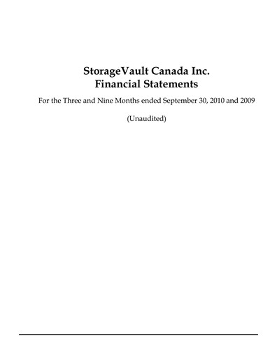 Miniature StorageVault Canada Rapport trimestriel 2010-q3