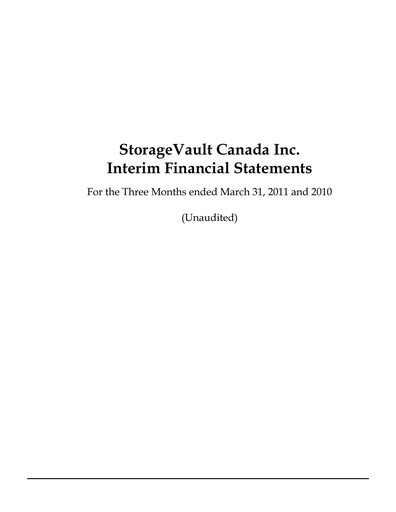 Miniature StorageVault Canada Rapport trimestriel 2011-q1