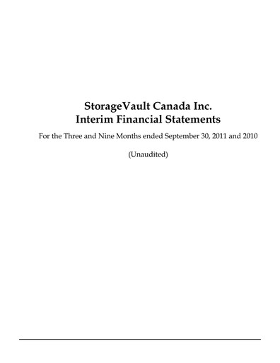 Miniature StorageVault Canada Rapport trimestriel 2011-q3