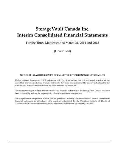Miniature StorageVault Canada Rapport trimestriel 2014-q1