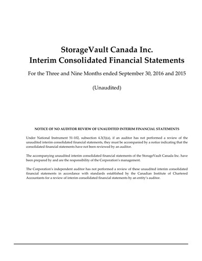 Miniature StorageVault Canada Rapport trimestriel 2016-q3