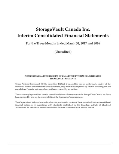 Miniature StorageVault Canada Rapport trimestriel 2017-q1