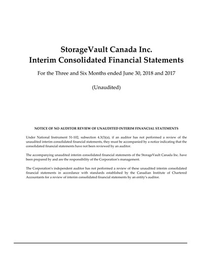 Miniature StorageVault Canada Rapport trimestriel 2018-q2