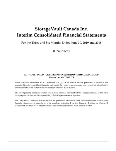 Miniature StorageVault Canada Rapport trimestriel 2019-q2