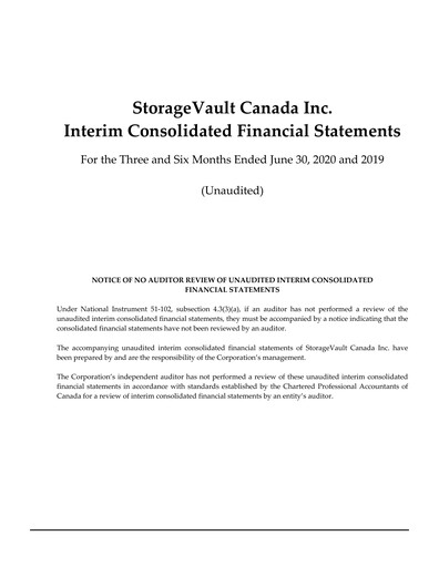 Miniature StorageVault Canada Rapport trimestriel 2020-q2