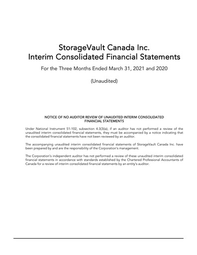 Miniature StorageVault Canada Rapport trimestriel 2021-q1