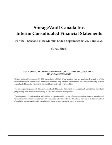 Miniature StorageVault Canada Rapport trimestriel 2021-q3