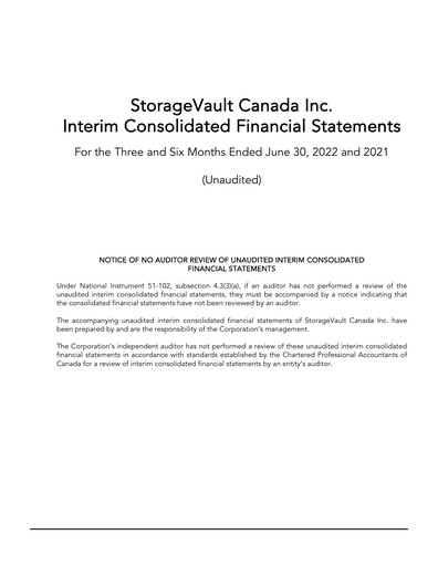 Miniature StorageVault Canada Rapport trimestriel 2022-q2