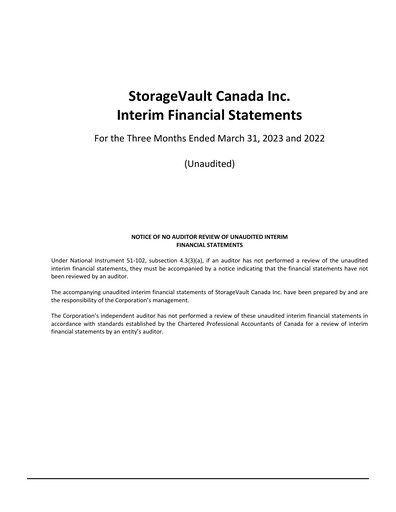 Miniature StorageVault Canada Rapport trimestriel 2023-q1