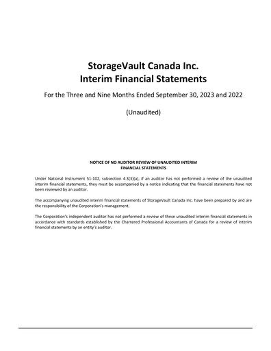 Miniature StorageVault Canada Rapport trimestriel 2023-q3
