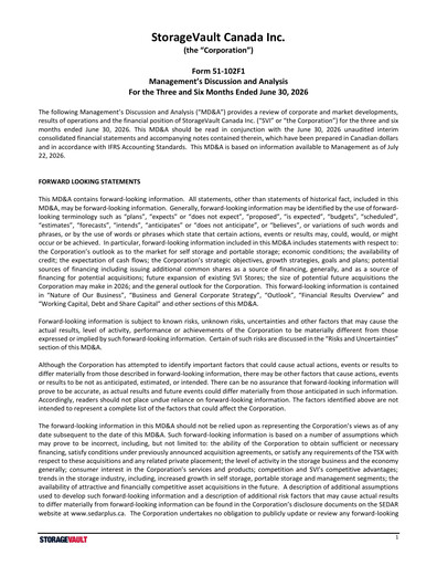 Miniature StorageVault Canada Rapport trimestriel 2026-q2