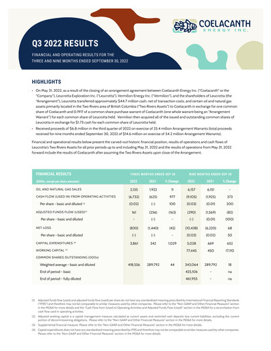 Thumbnail Coelacanth Energy Quarterly Report 2022-q3