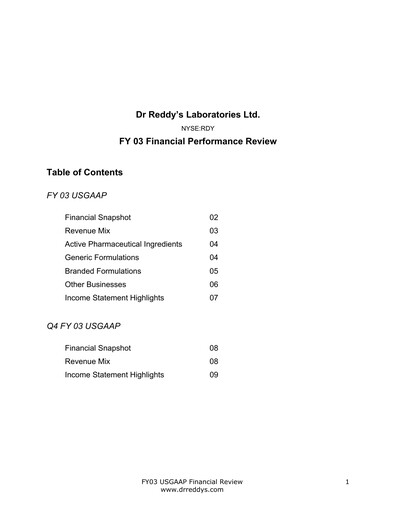 Thumbnail Dr. Reddy's Laboratories Financial Report 2002-2003