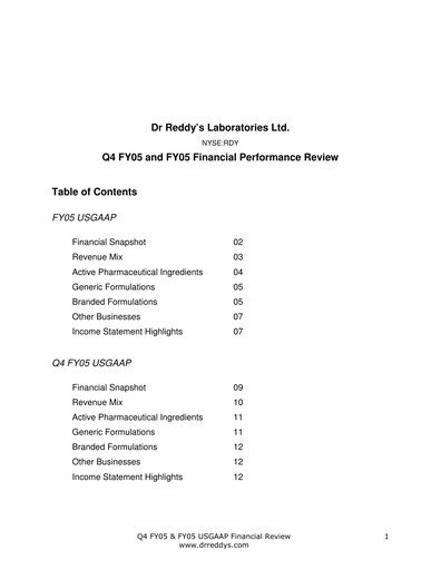Thumbnail Dr. Reddy's Laboratories Financial Report 2004-2005