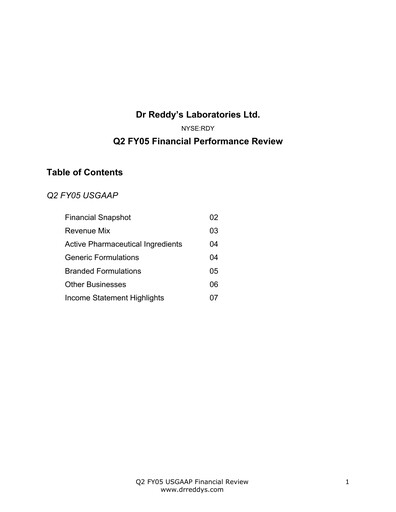 Thumbnail Dr. Reddy's Laboratories Quarterly Report 2004-2005-q2