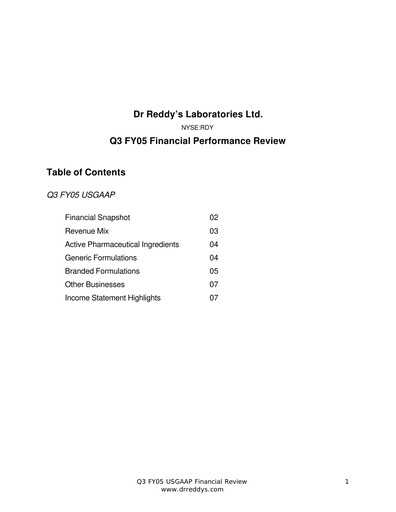 Thumbnail Dr. Reddy's Laboratories Quarterly Report 2004-2005-q3