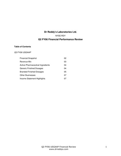 Thumbnail Dr. Reddy's Laboratories Quarterly Report 2005-2006-q2