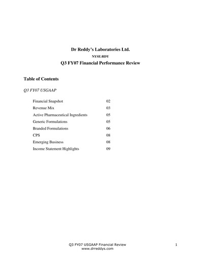 Thumbnail Dr. Reddy's Laboratories Quarterly Report 2006-2007-q3