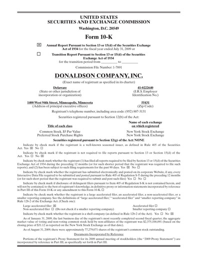 Thumbnail Donaldson Company Annual Report fy2009