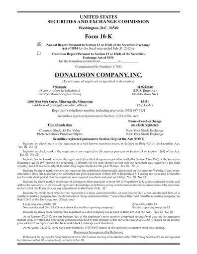 Thumbnail Donaldson Company Annual Report fy2012