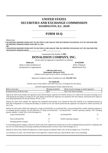 Thumbnail Donaldson Company Quarterly Report fy2021-q2
